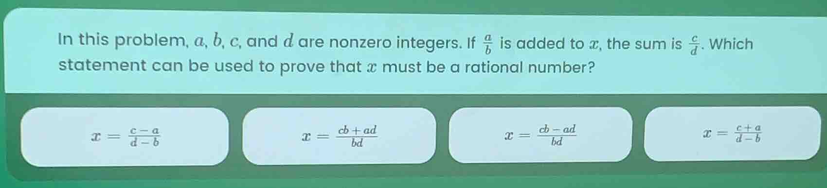 in this problem, (a), (b), (c), and (d) are nonzero integers. if (\frac…