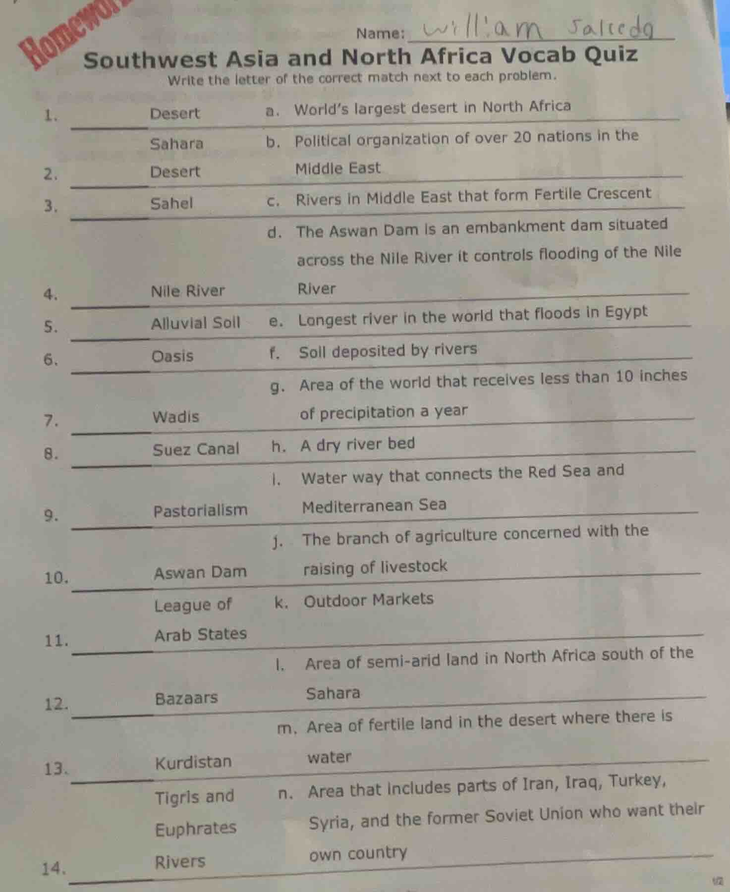 name: william salceda southwest asia and north africa vocab quiz write …