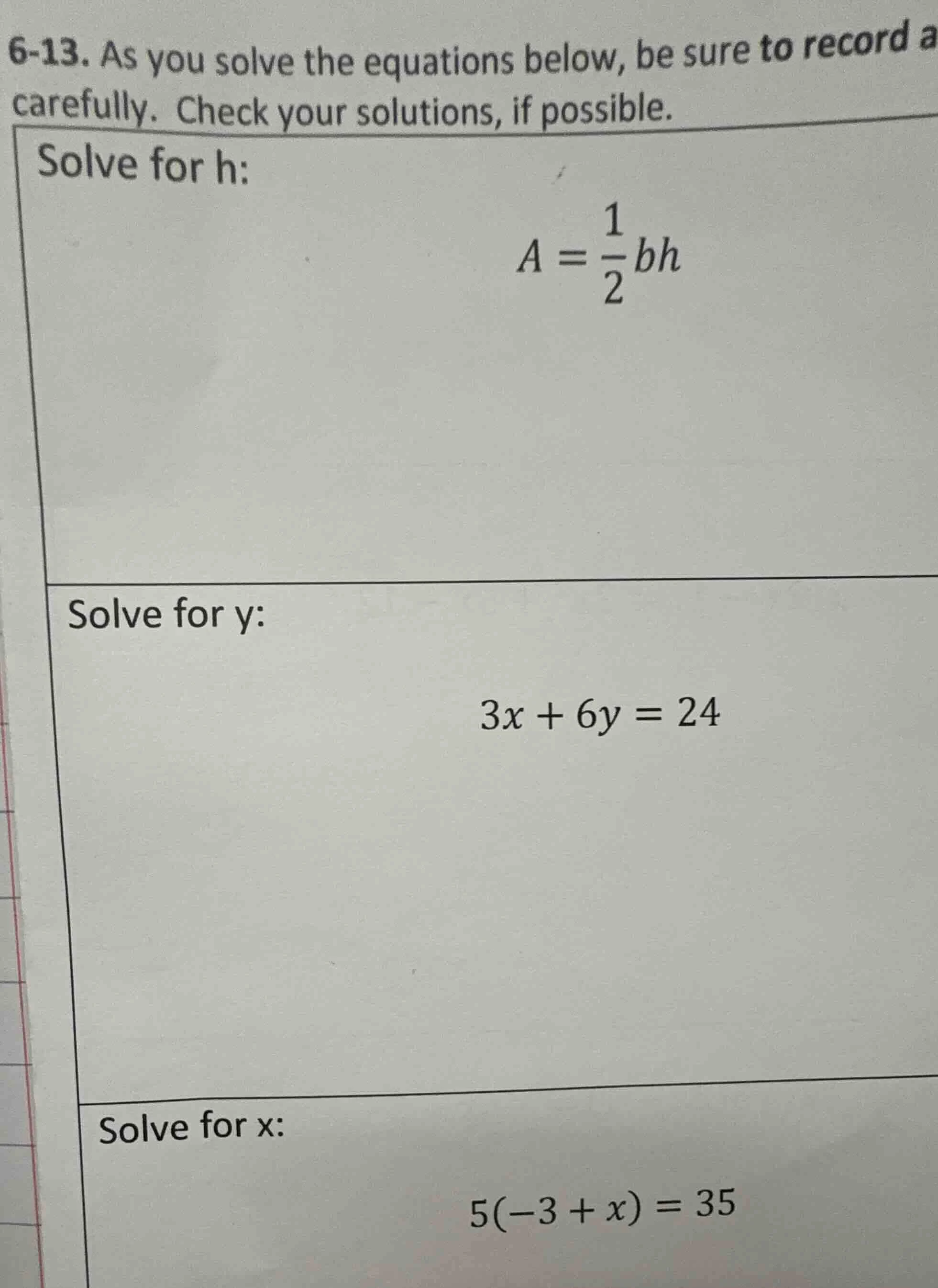 6-13. as you solve the equations below, be sure to record a carefully. …