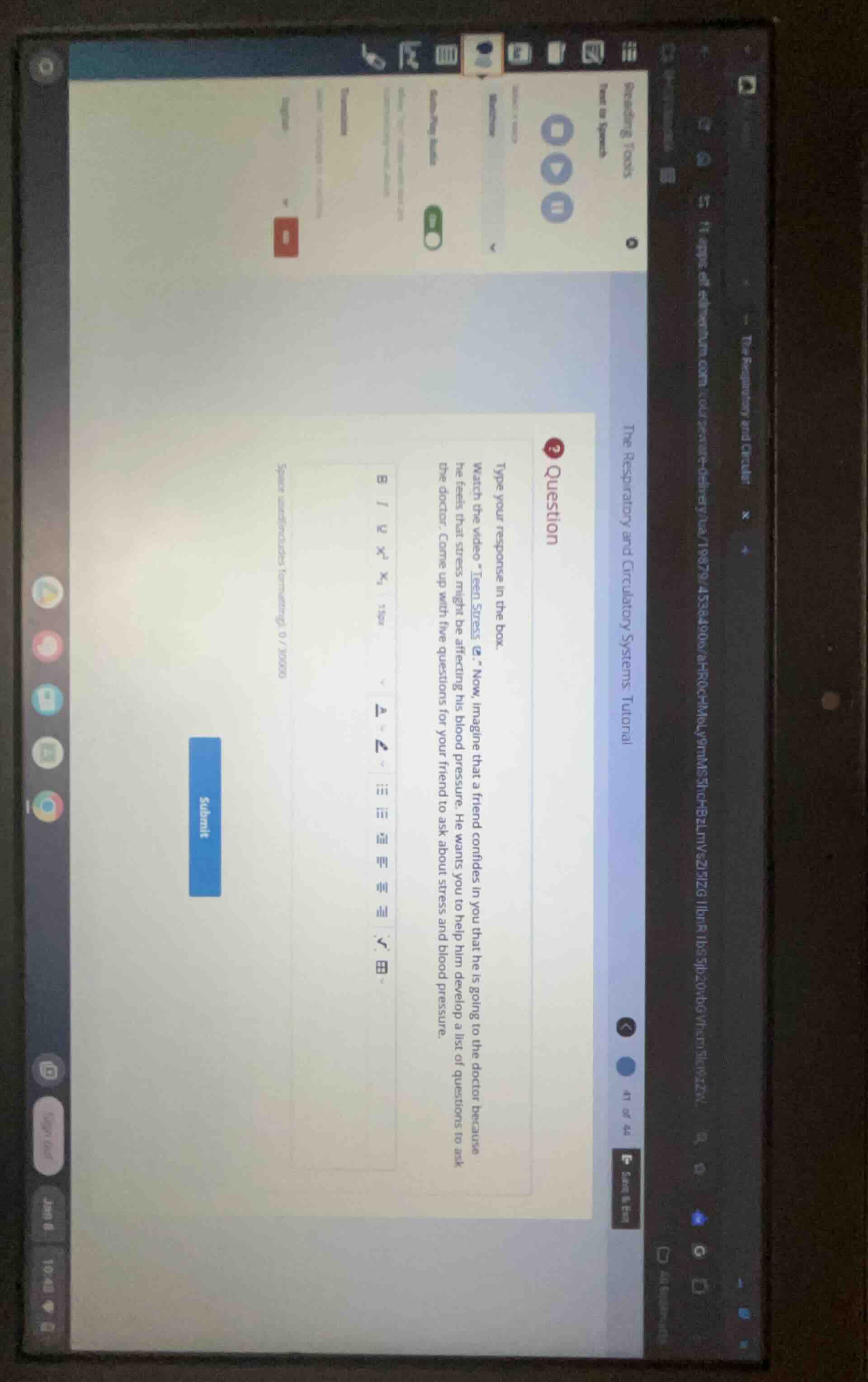 question type your response in the box. watch the video \teen stress, e…