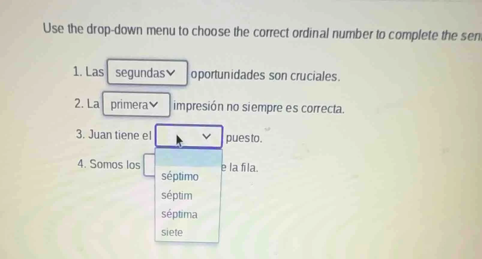 use the drop - down menu to choose the correct ordinal number to comple…