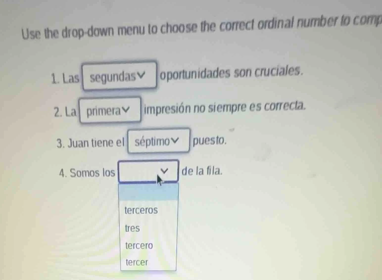 use the drop - down menu to choose the correct ordinal number to comp 1…