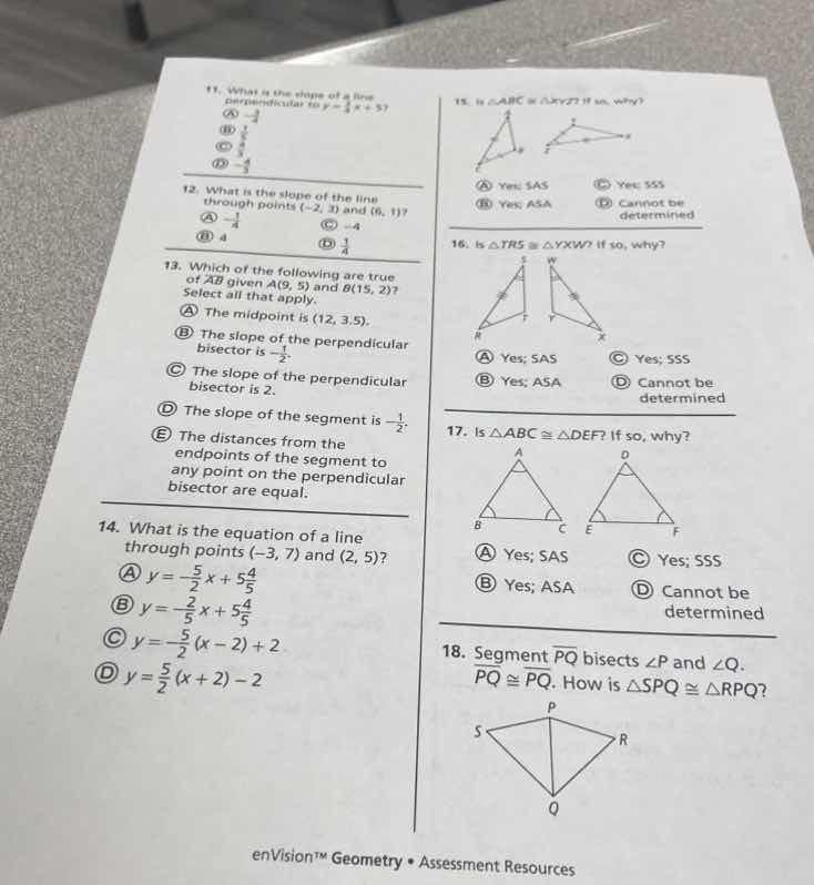 11. what is the slope of a line perpendicular to $y = \\frac{3}{4}x + 5…