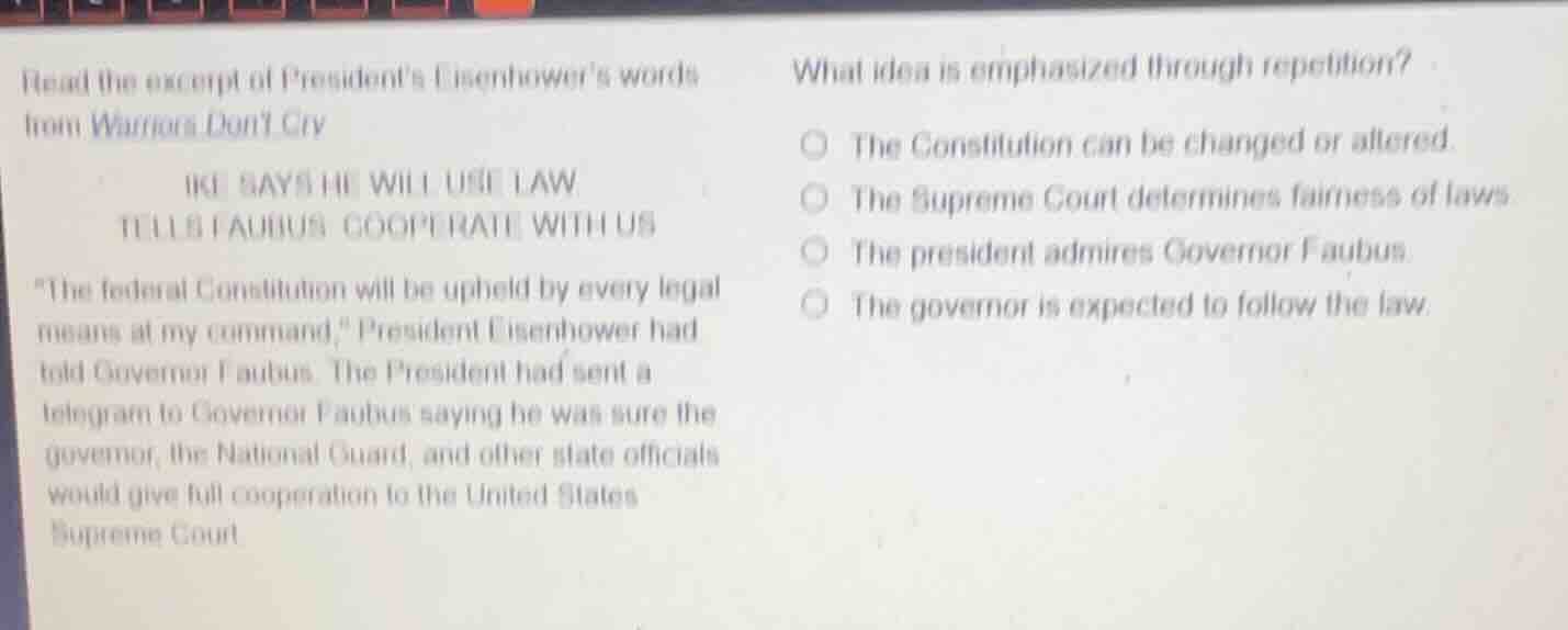 read the excerpt of presidents eisenhowers words from warriors dont cry…