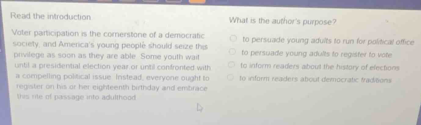 read the introduction voter participation is the cornerstone of a democ…