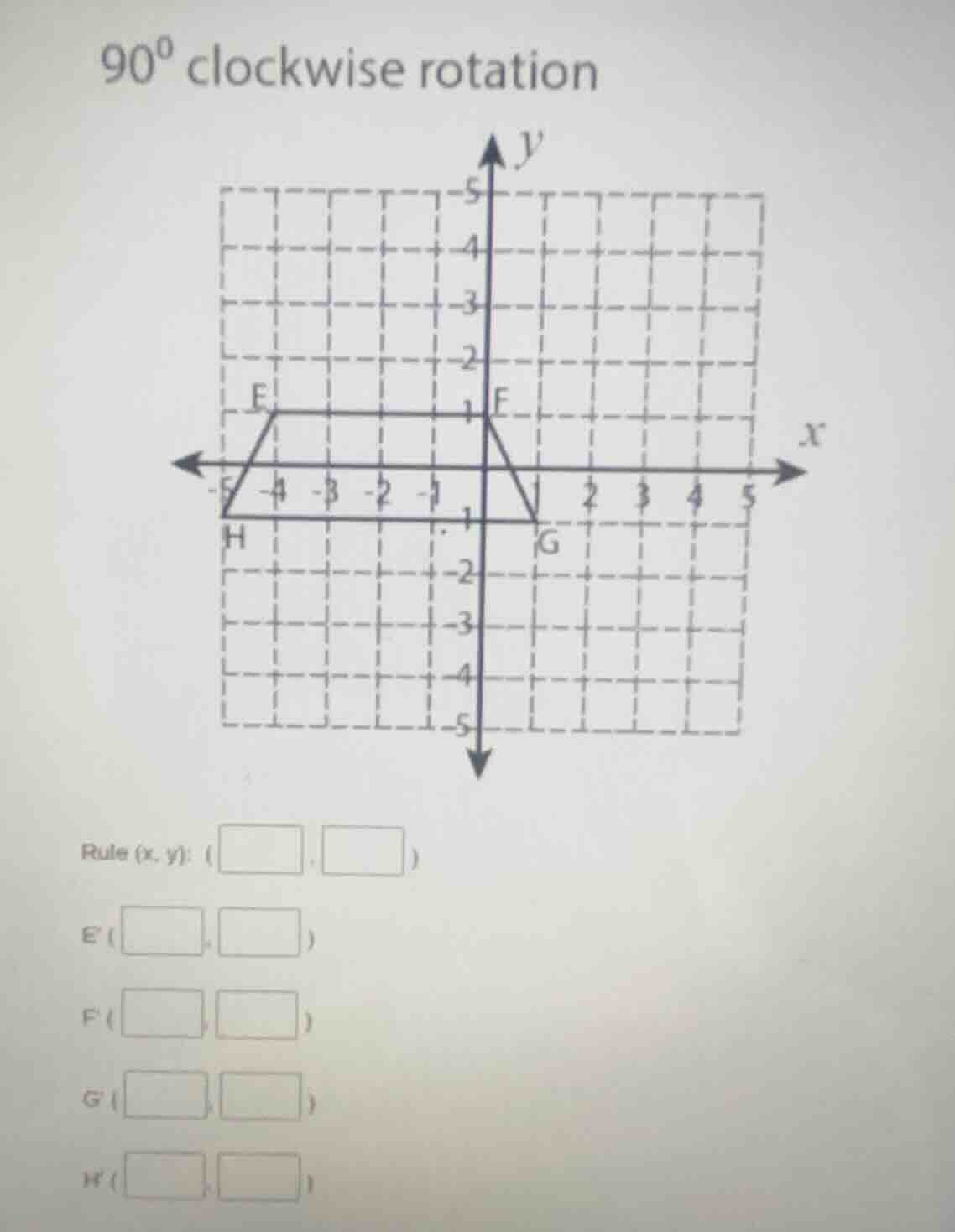 90° clockwise rotation rule (x, y): (□, □) e(□, □) f(□, □) g(□, □) h(□,…