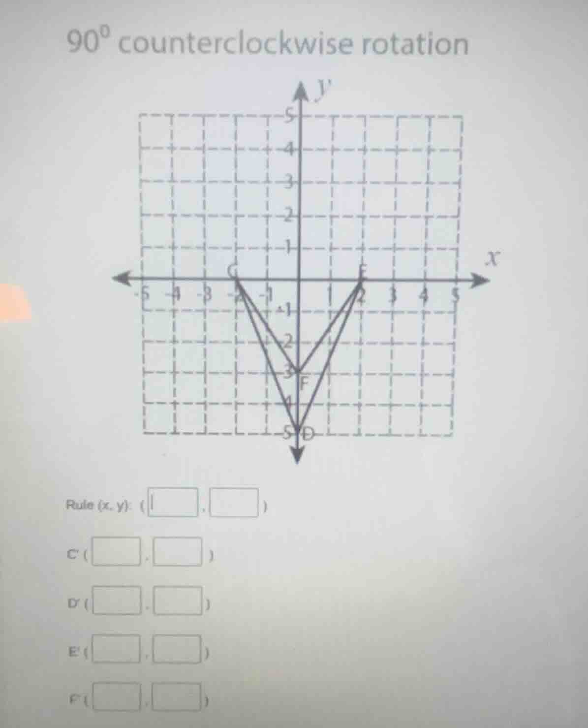 90° counterclockwise rotation rule (x, y): (□, □) c (□, □) d (□, □) e (…