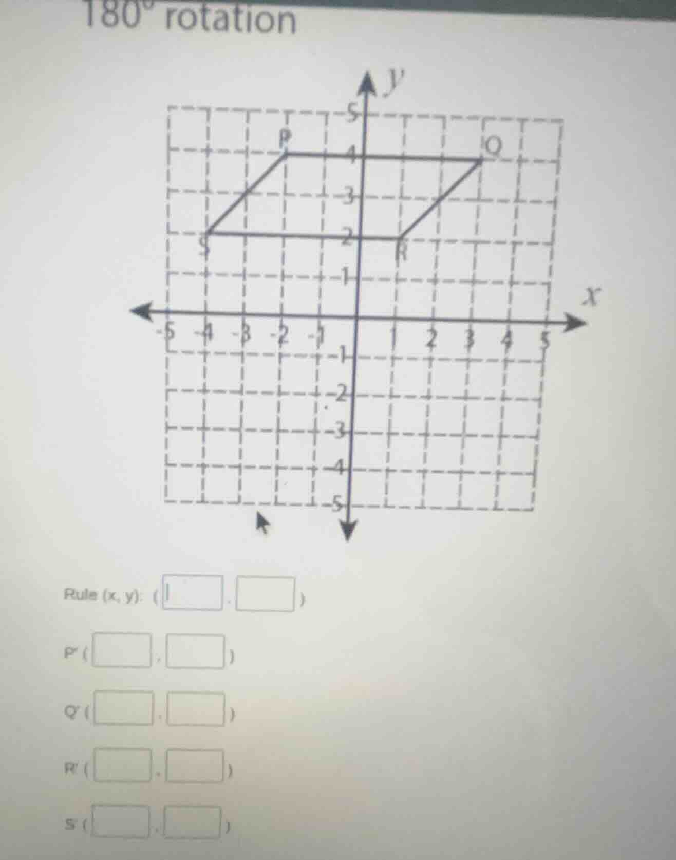 180° rotation rule (x, y): ( p( q( r( s(