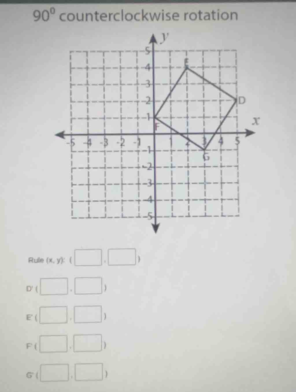 90° counterclockwise rotation rule (x, y): (□, □) d (□, □) e (□, □) f (…