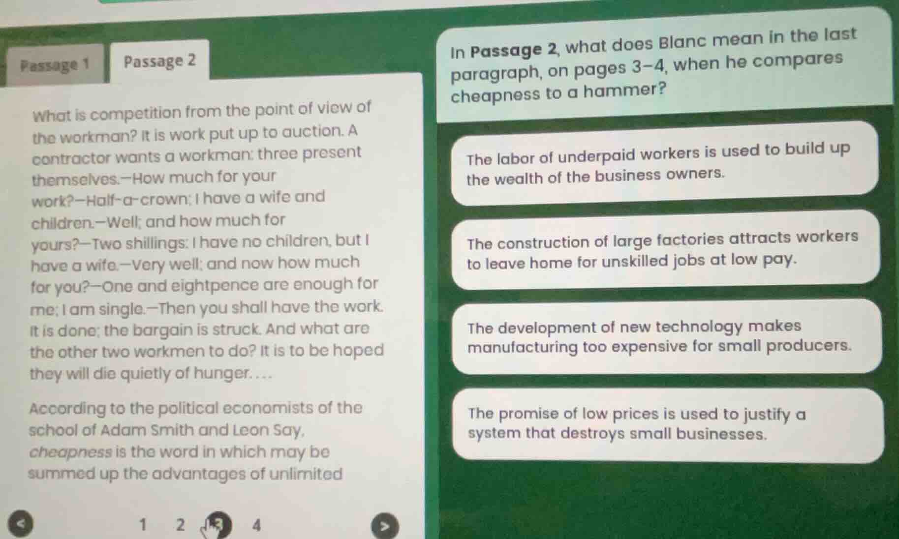 passage 1 what is competition from the point of view of the workman? it…