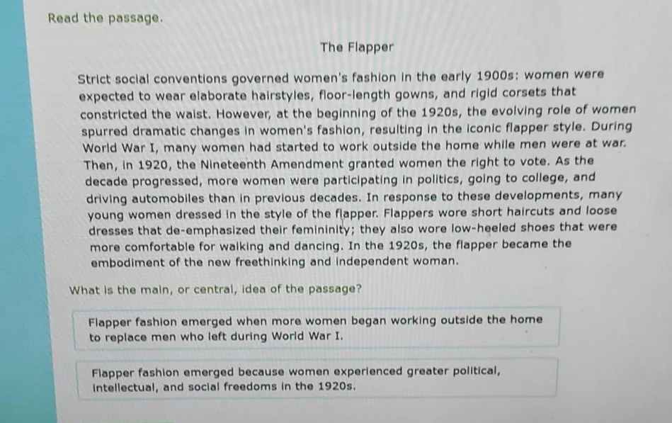 read the passage. the flapper strict social conventions governed womens…