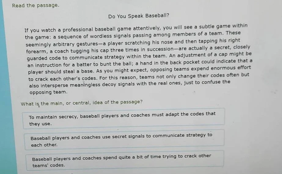 read the passage. do you speak baseball? if you watch a professional ba…