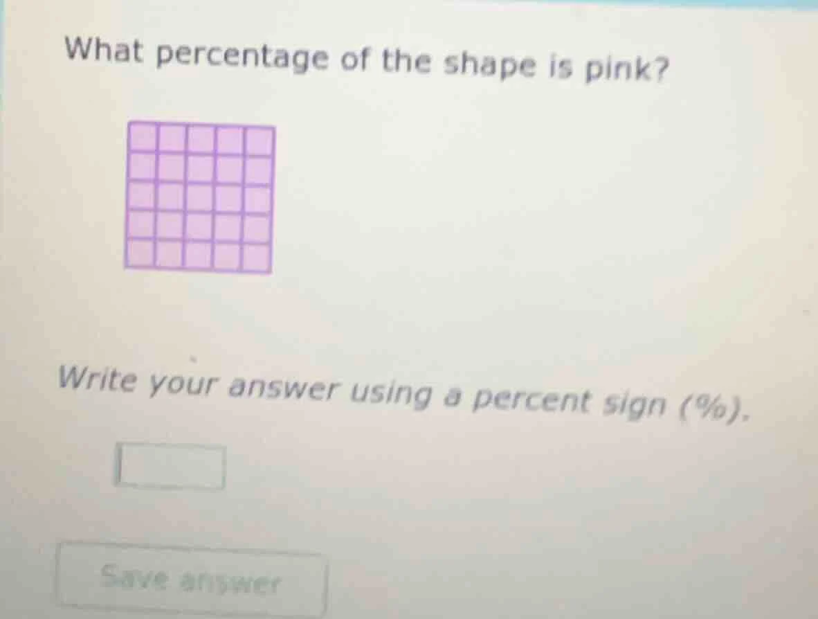 what percentage of the shape is pink? image of a 5x5 grid filled with p…