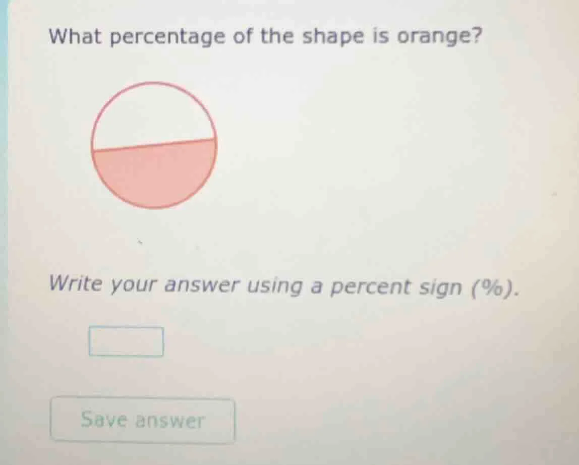 what percentage of the shape is orange? image of a circle divided into …