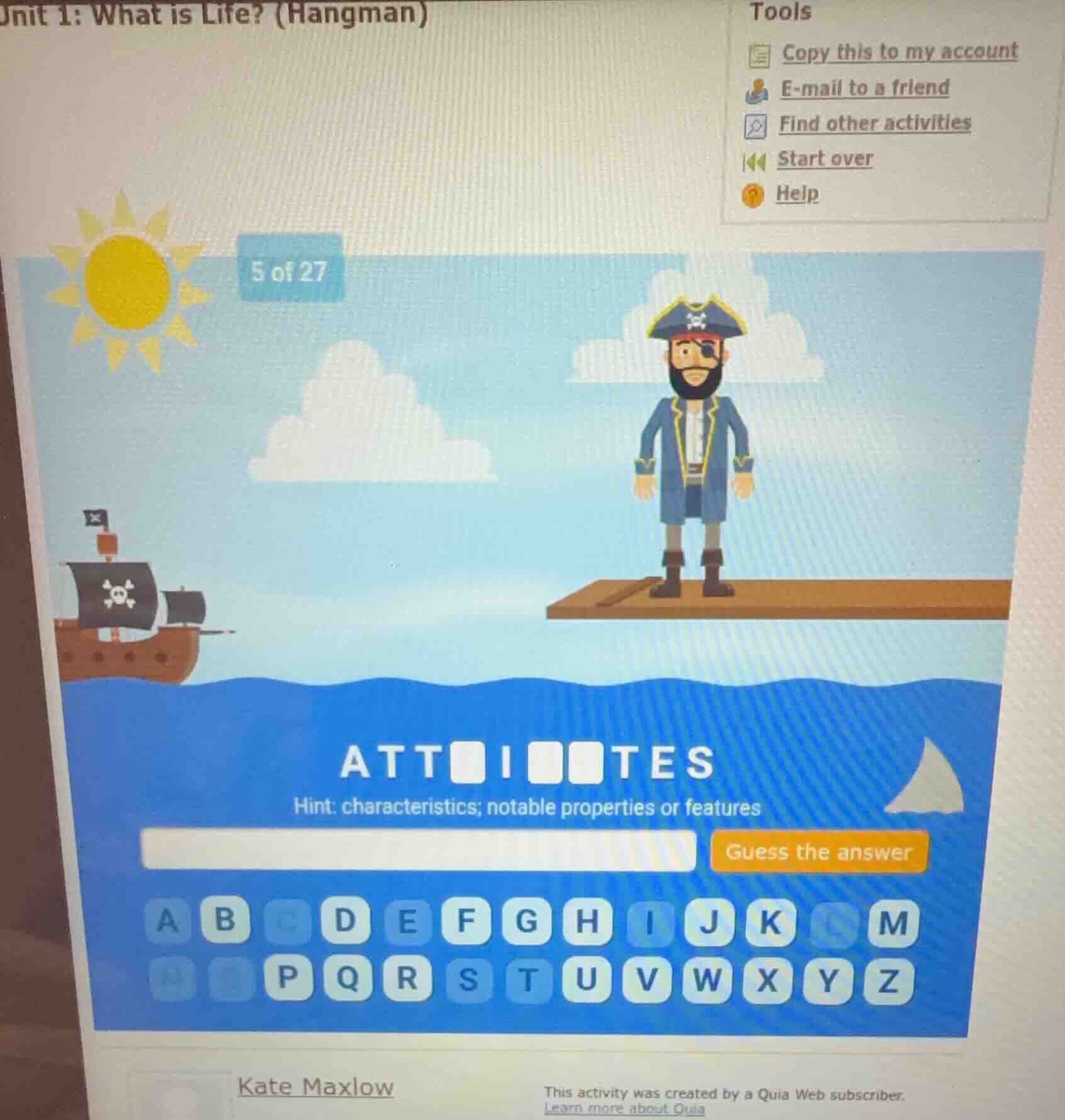 unit 1: what is life? (hangman) tools copy this to my account e - mail …