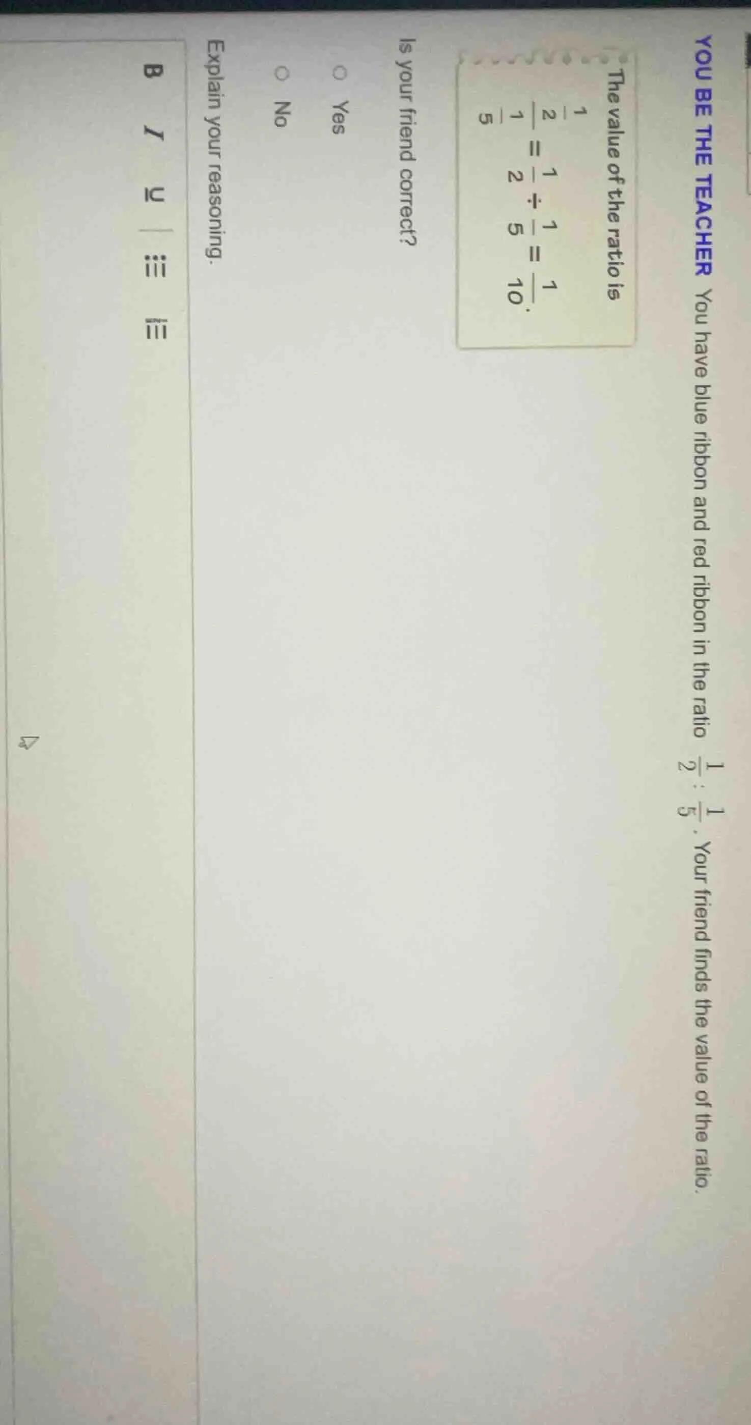 you be the teacher you have blue ribbon and red ribbon in the ratio $\f…