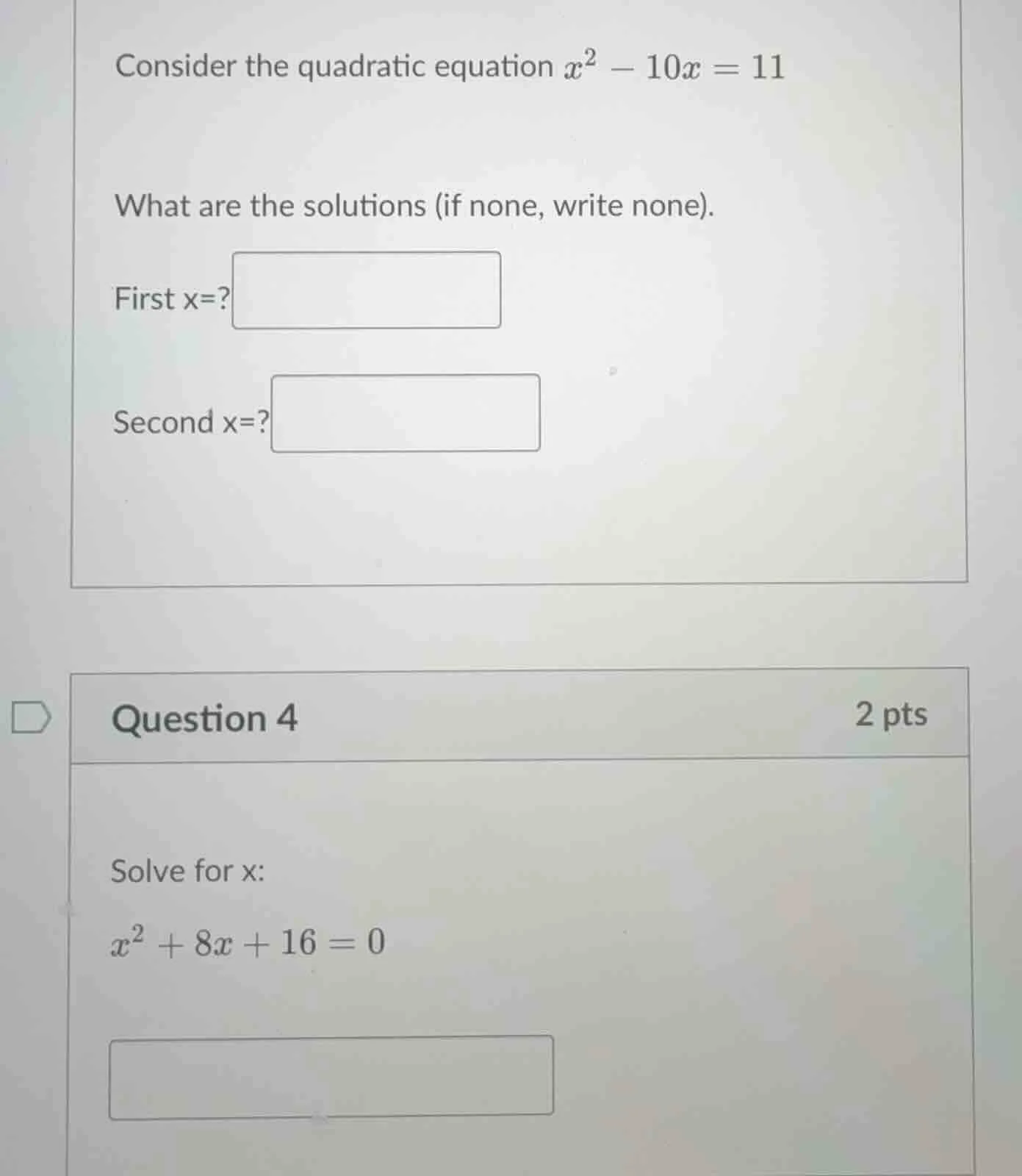 consider the quadratic equation $x^2 - 10x = 11$ what are the solutions…