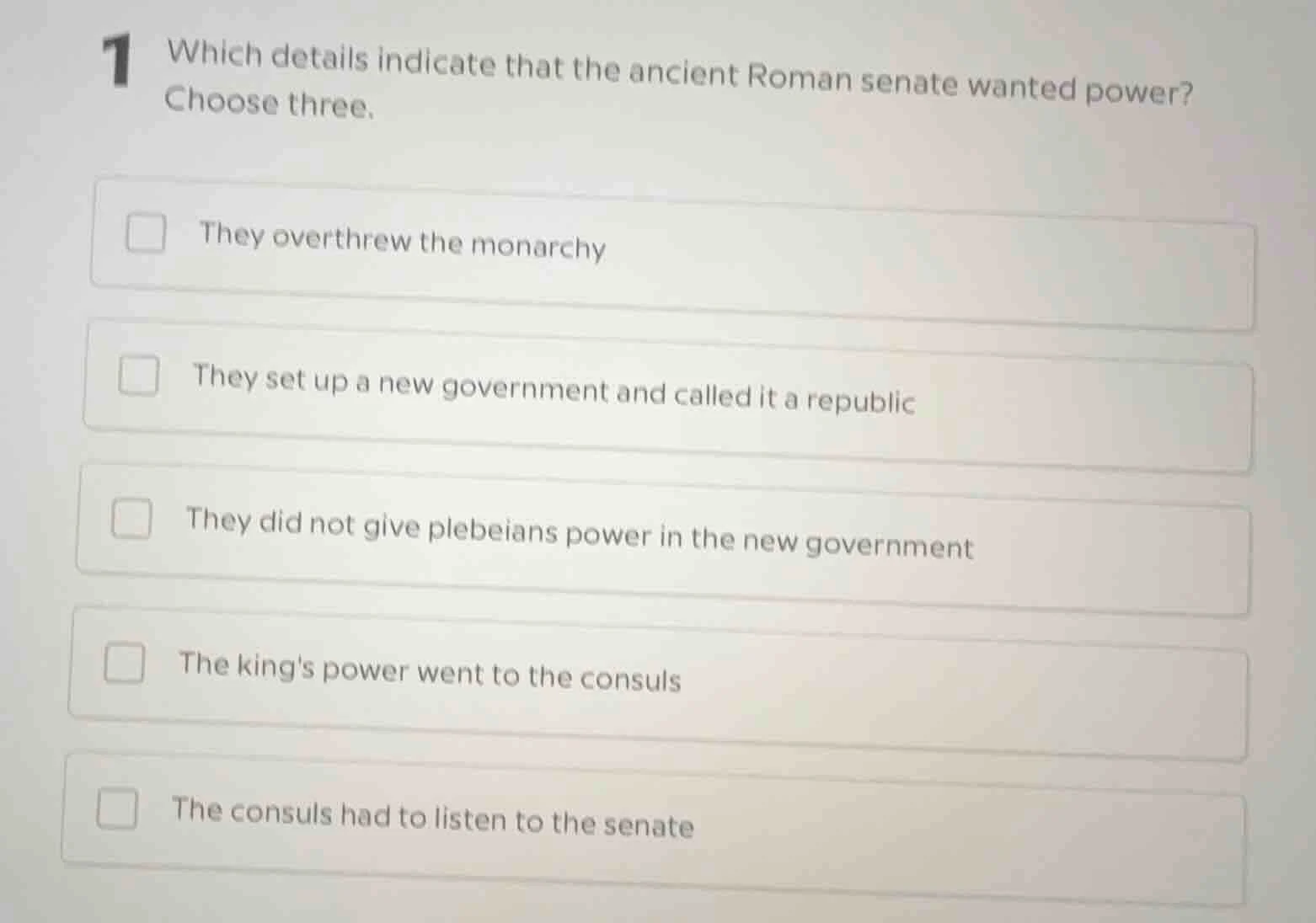 1 which details indicate that the ancient roman senate wanted power? ch…