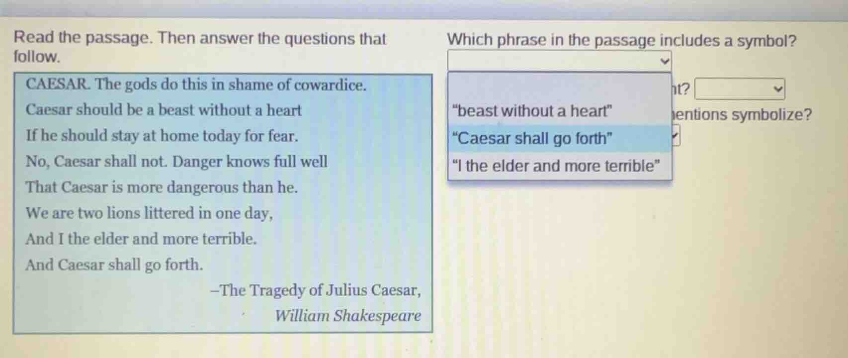 read the passage. then answer the questions that follow. caesar. the go…