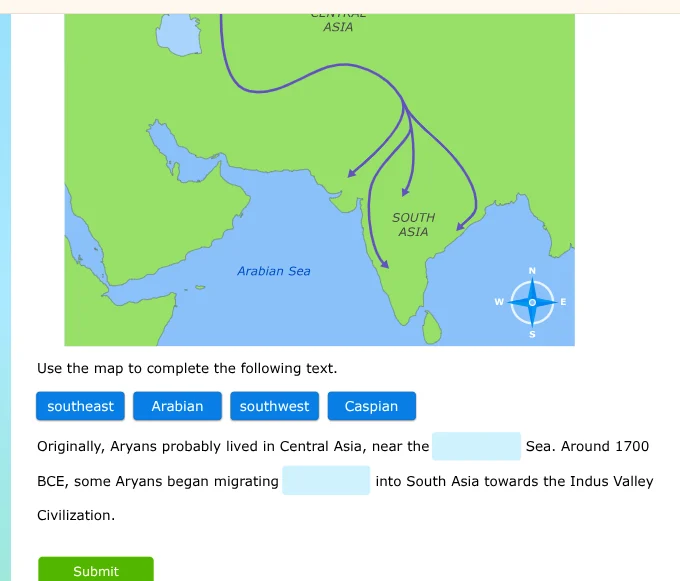 use the map to complete the following text. southeast arabian southwest…