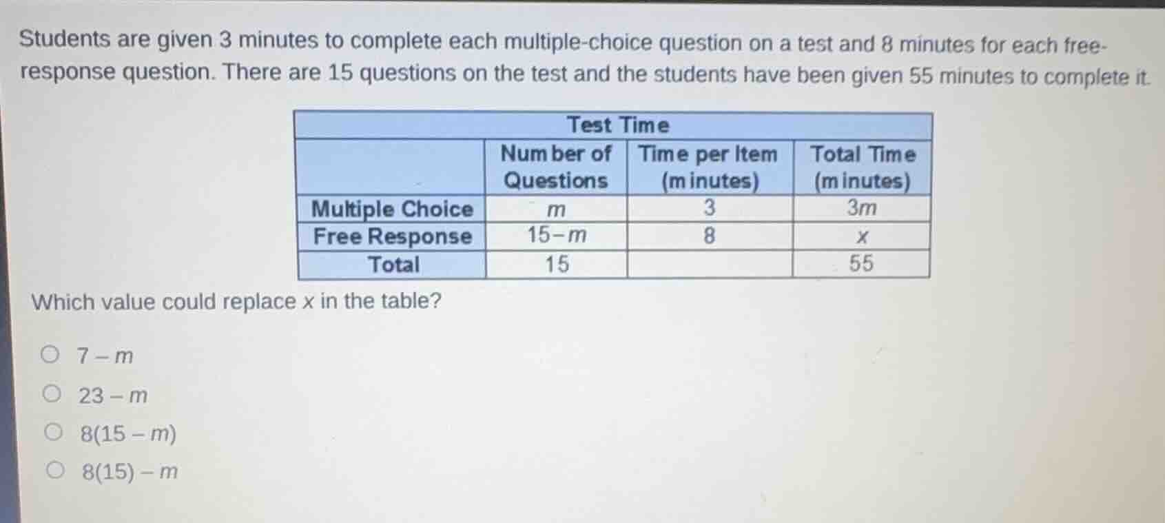 students are given 3 minutes to complete each multiple-choice question …