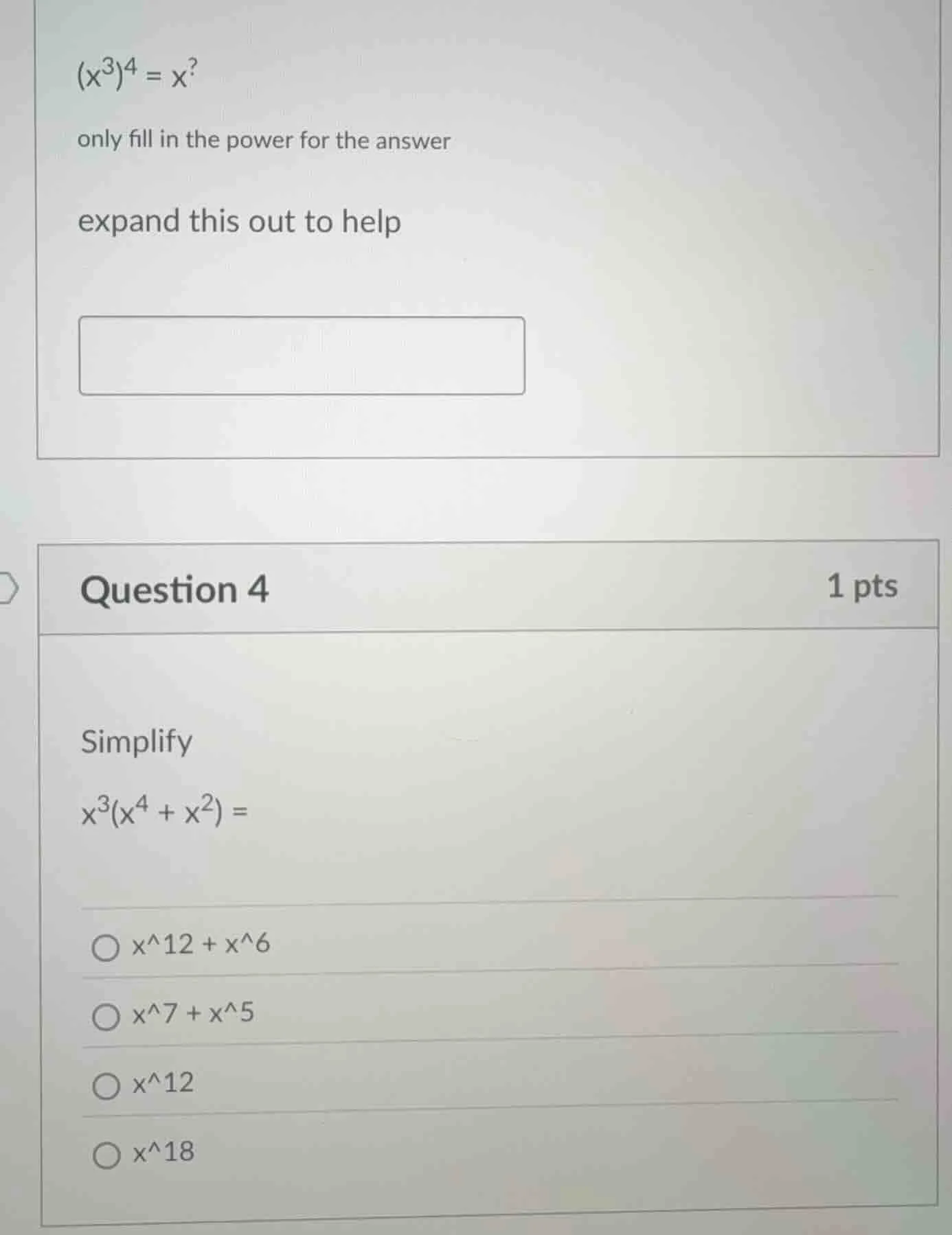 (x^3)^4 = x? only fill in the power for the answer expand this out to h…
