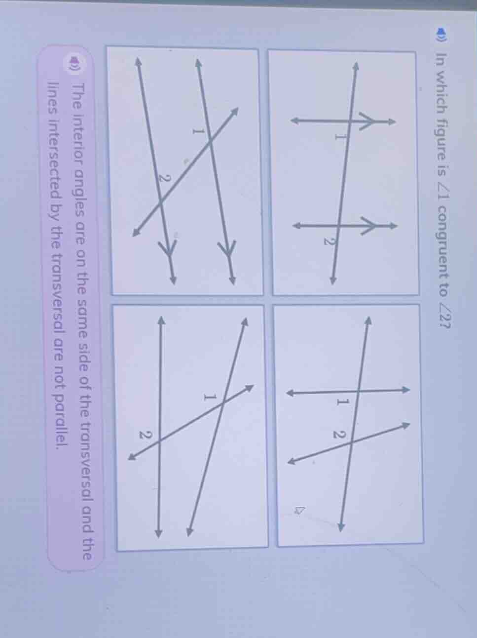 in which figure is $\\angle 1$ congruent to $\\angle 2$? (the interior …