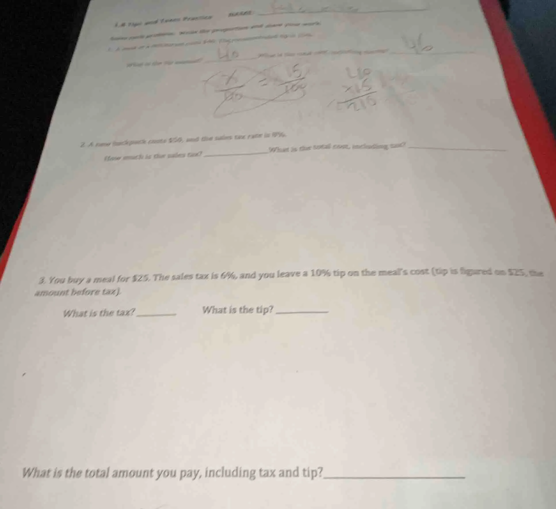1.8 tips and taxes practice name: answer each question. write the propo…