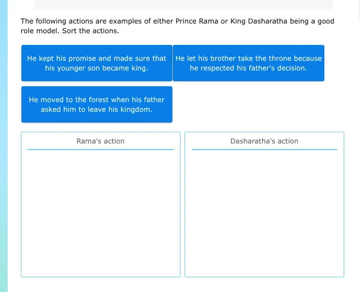 the following actions are examples of either prince rama or king dashar…