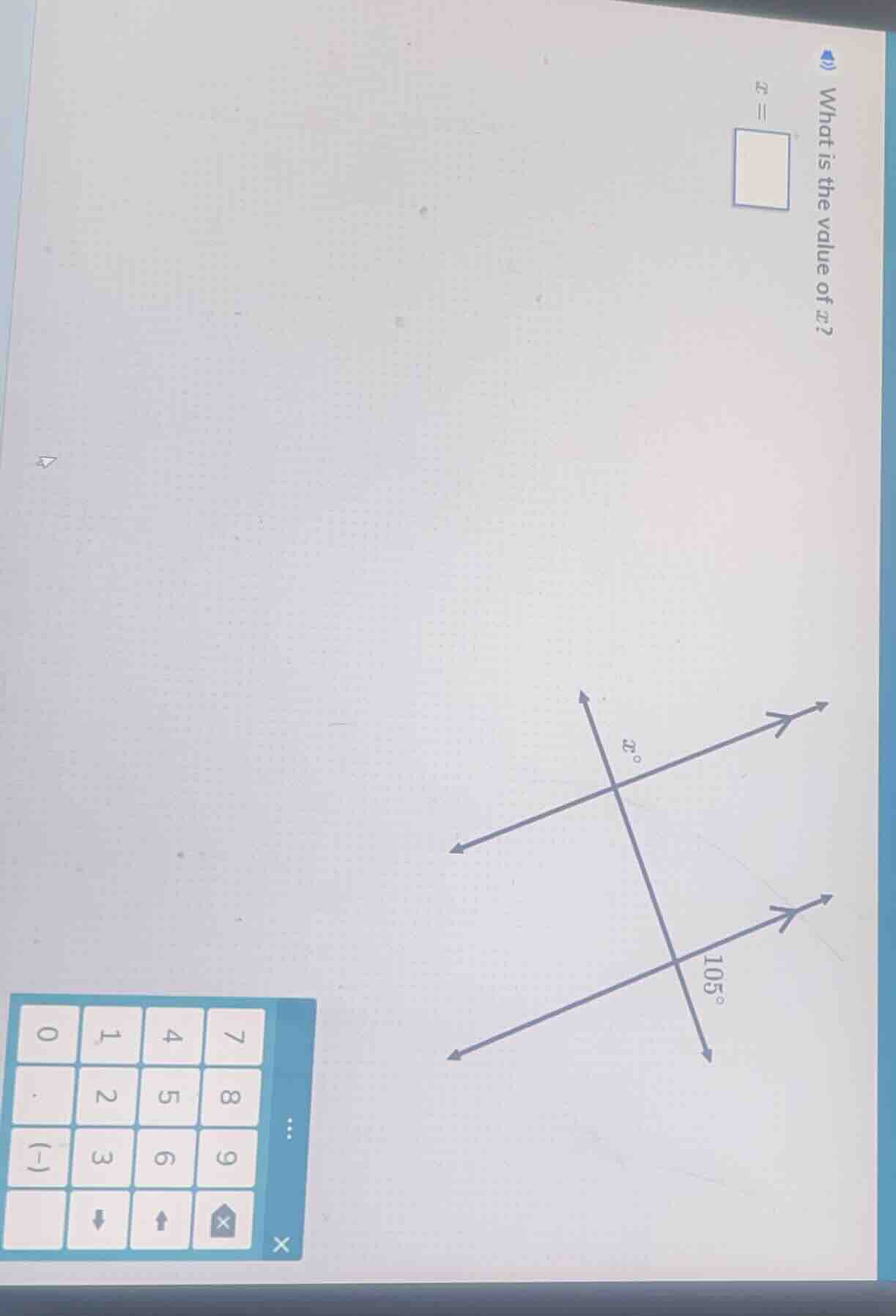 what is the value of x? $x = \\square$ (there is a diagram with two pai…