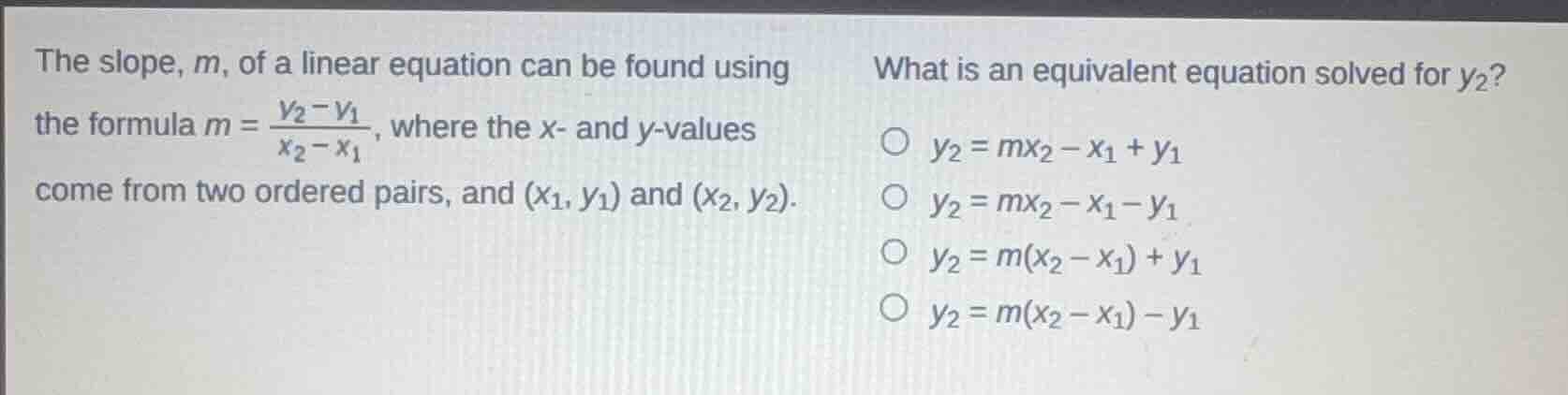 the slope, m, of a linear equation can be found using the formula $m = …