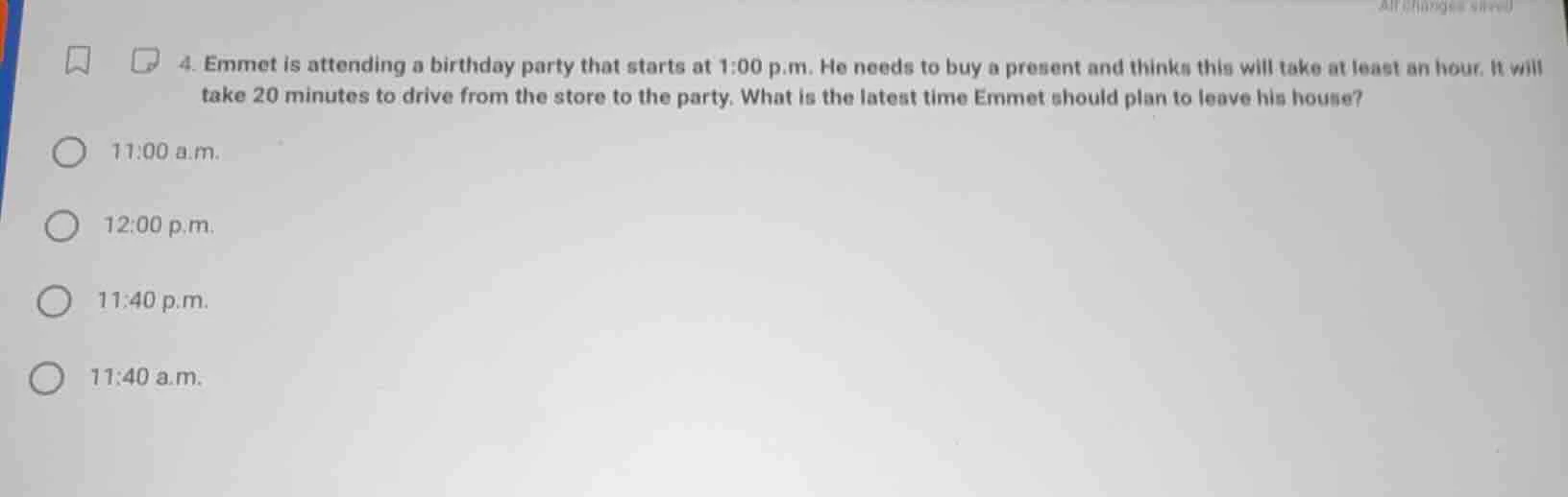 4. emmet is attending a birthday party that starts at 1:00 p.m. he need…
