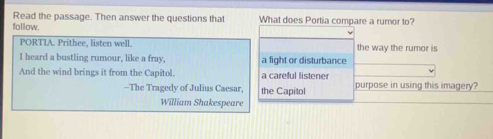 read the passage. then answer the questions that follow. portia. prithe…