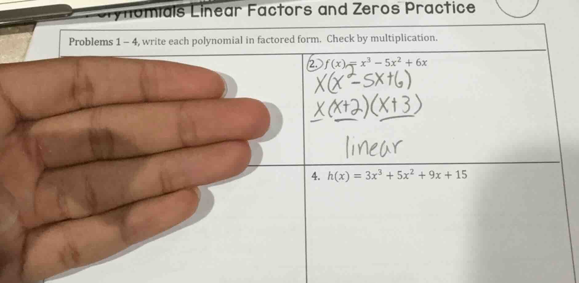 polynomials linear factors and zeros practice problems 1 – 4, write eac…