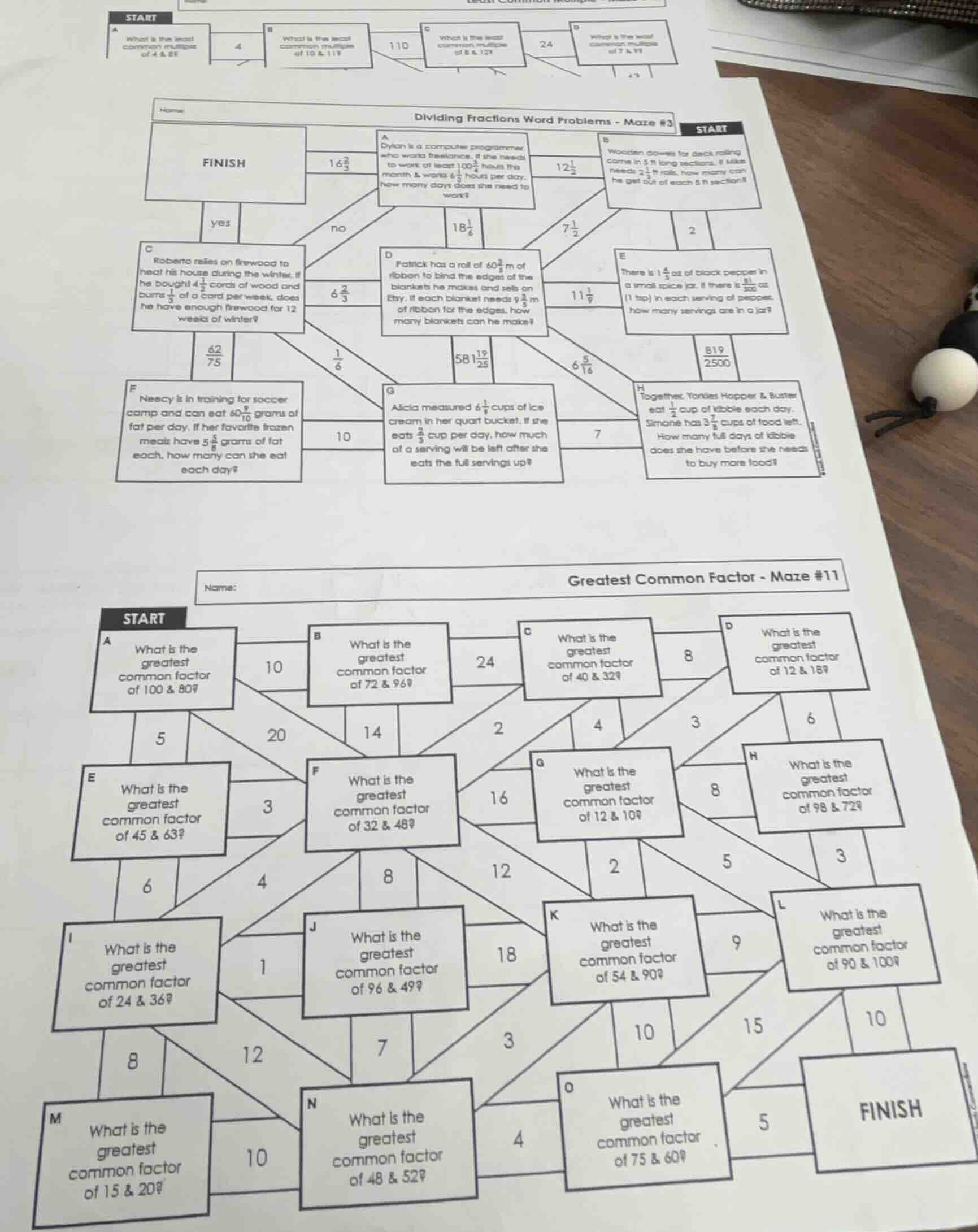dividing fractions word problems - maze #3 start a dylan is a computer …