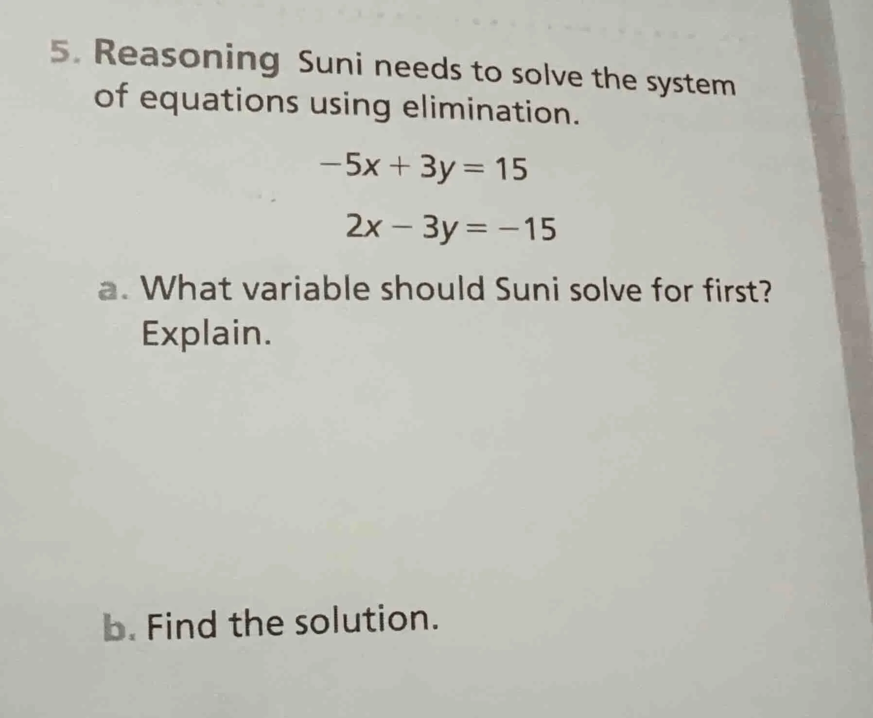 5. reasoning suni needs to solve the system of equations using eliminat…