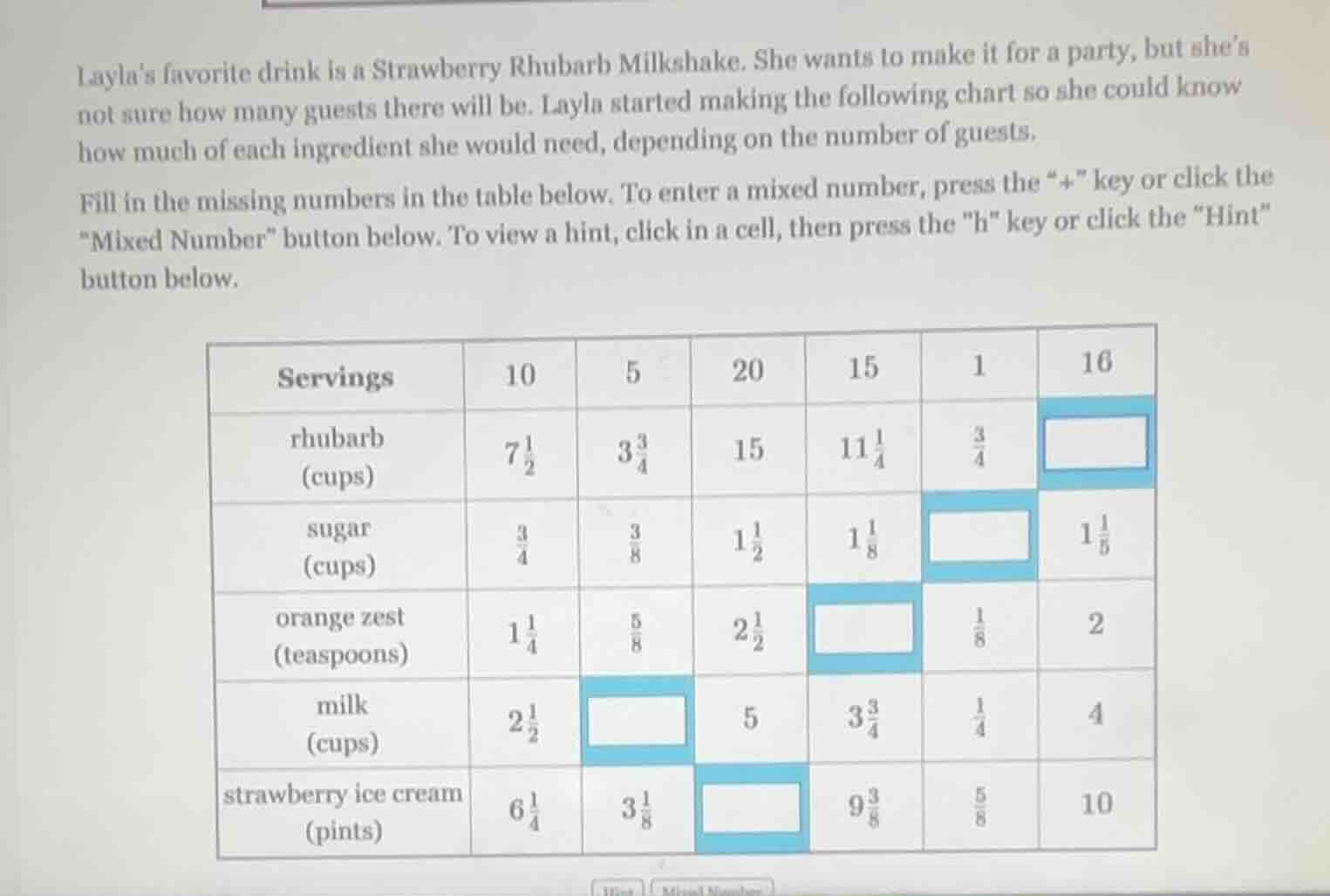 laylas favorite drink is a strawberry rhubarb milkshake. she wants to m…