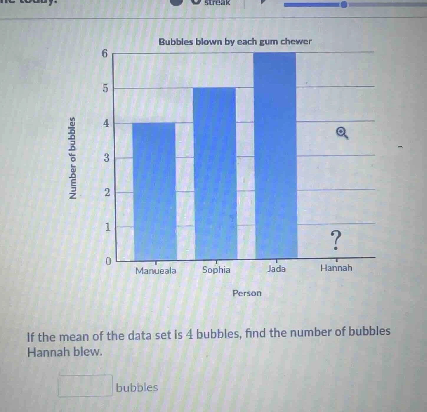 bubbles blown by each gum chewer if the mean of the data set is 4 bubbl…
