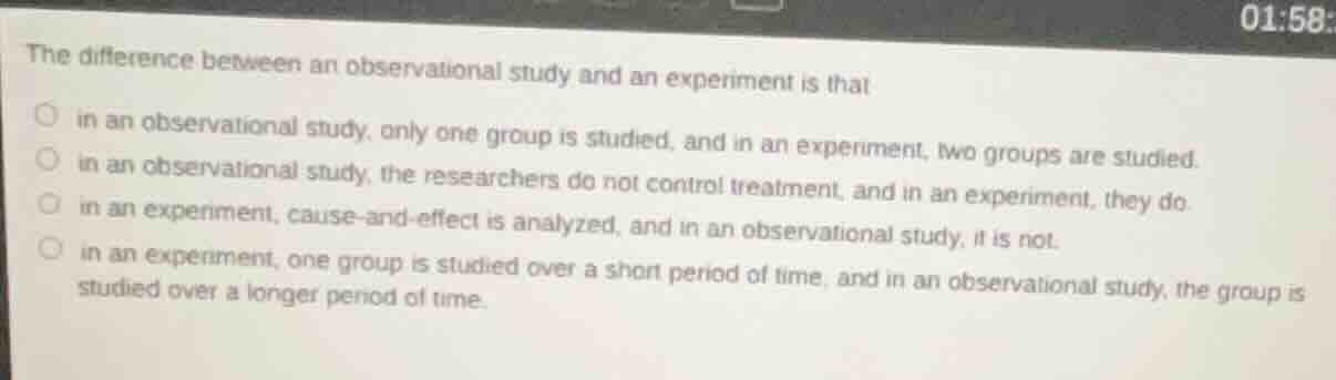 the difference between an observational study and an experiment is that…