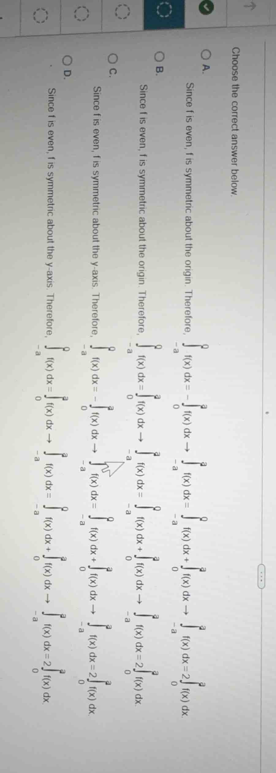 choose the correct answer below. a. since f is even, f is symmetric abo…
