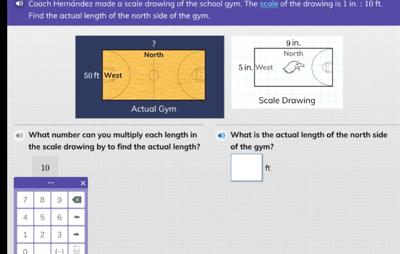 coach hernández made a scale drawing of the school gym. the scale of th…
