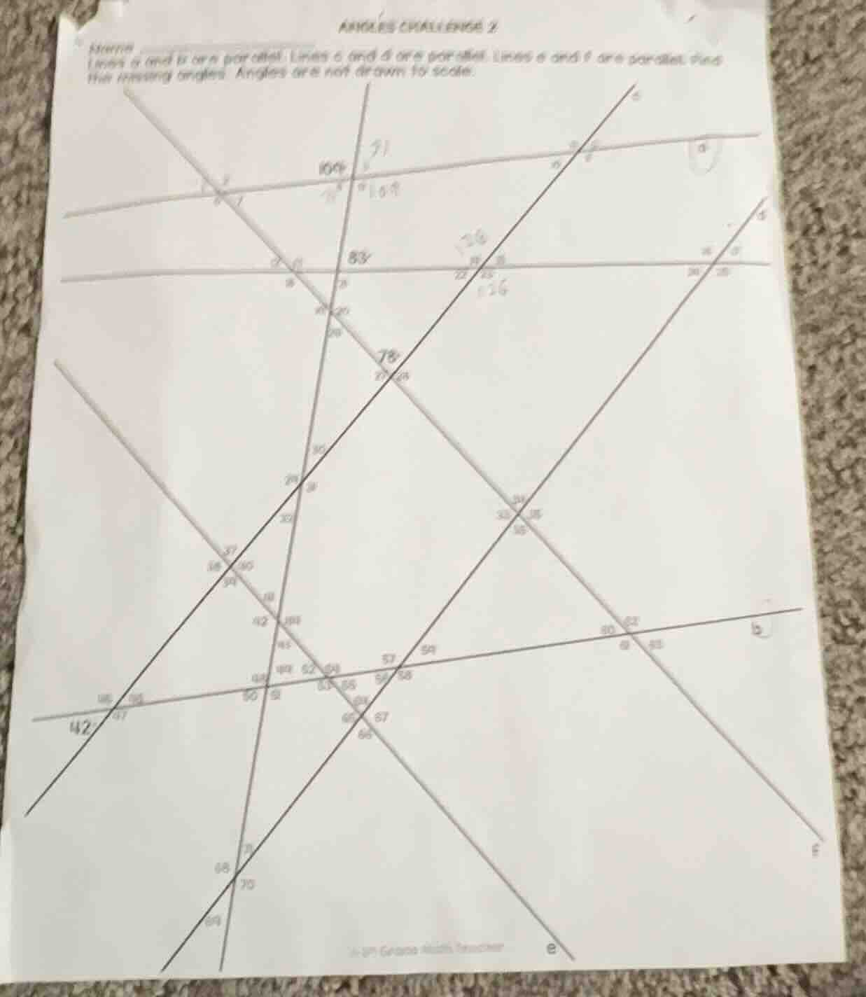 angles challenge 2 name lines a and b are parallel. lines c and d are p…