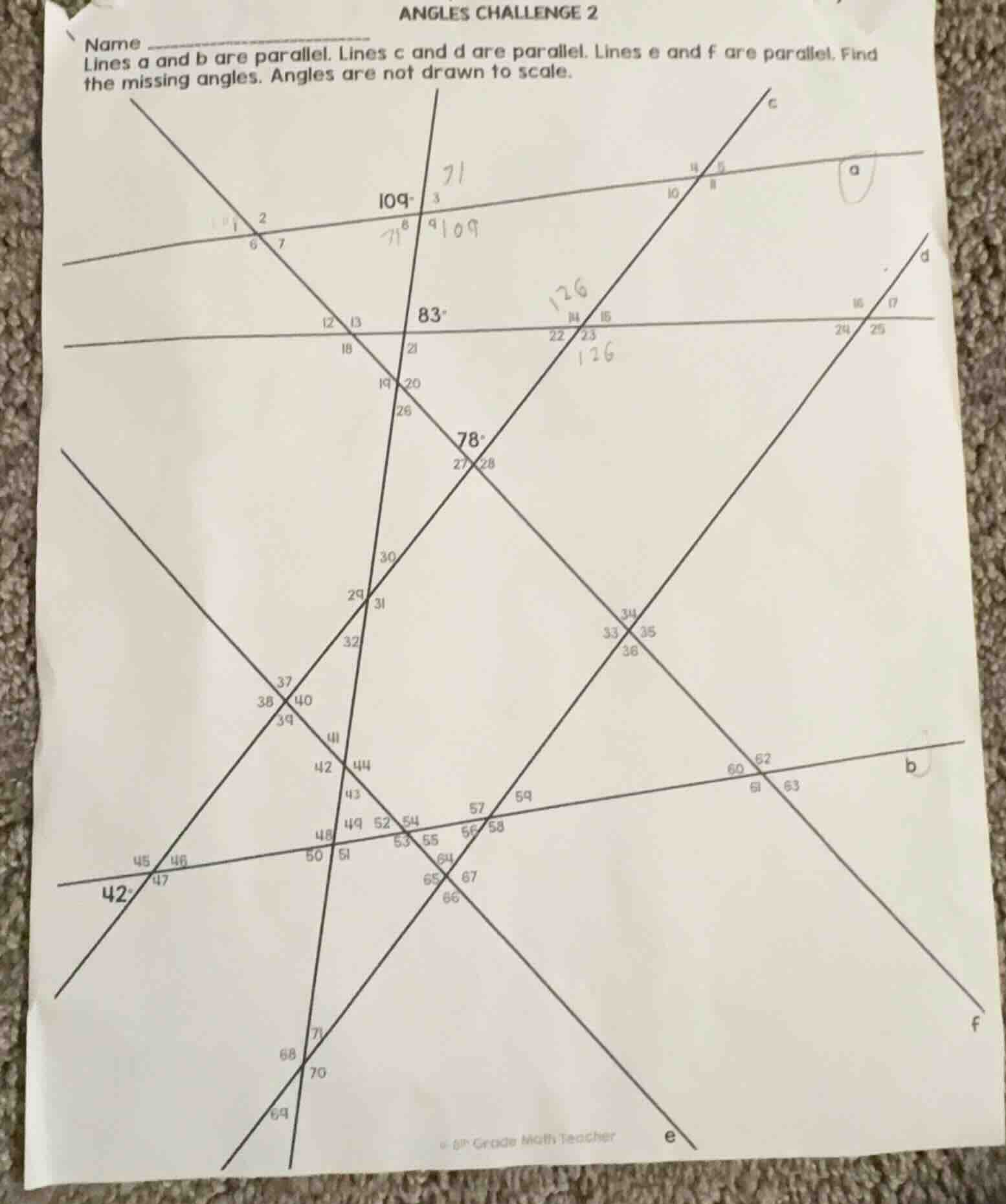angles challenge 2 name lines a and b are parallel. lines c and d are p…