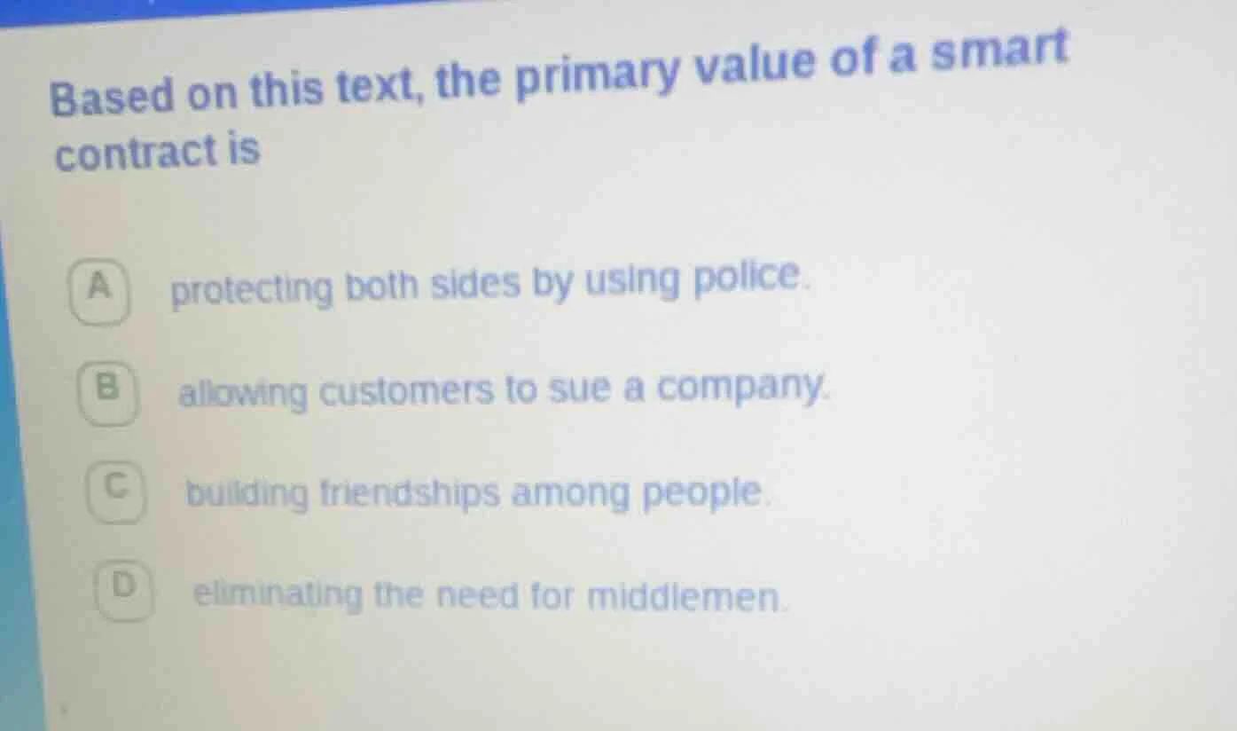 based on this text, the primary value of a smart contract is a protecti…