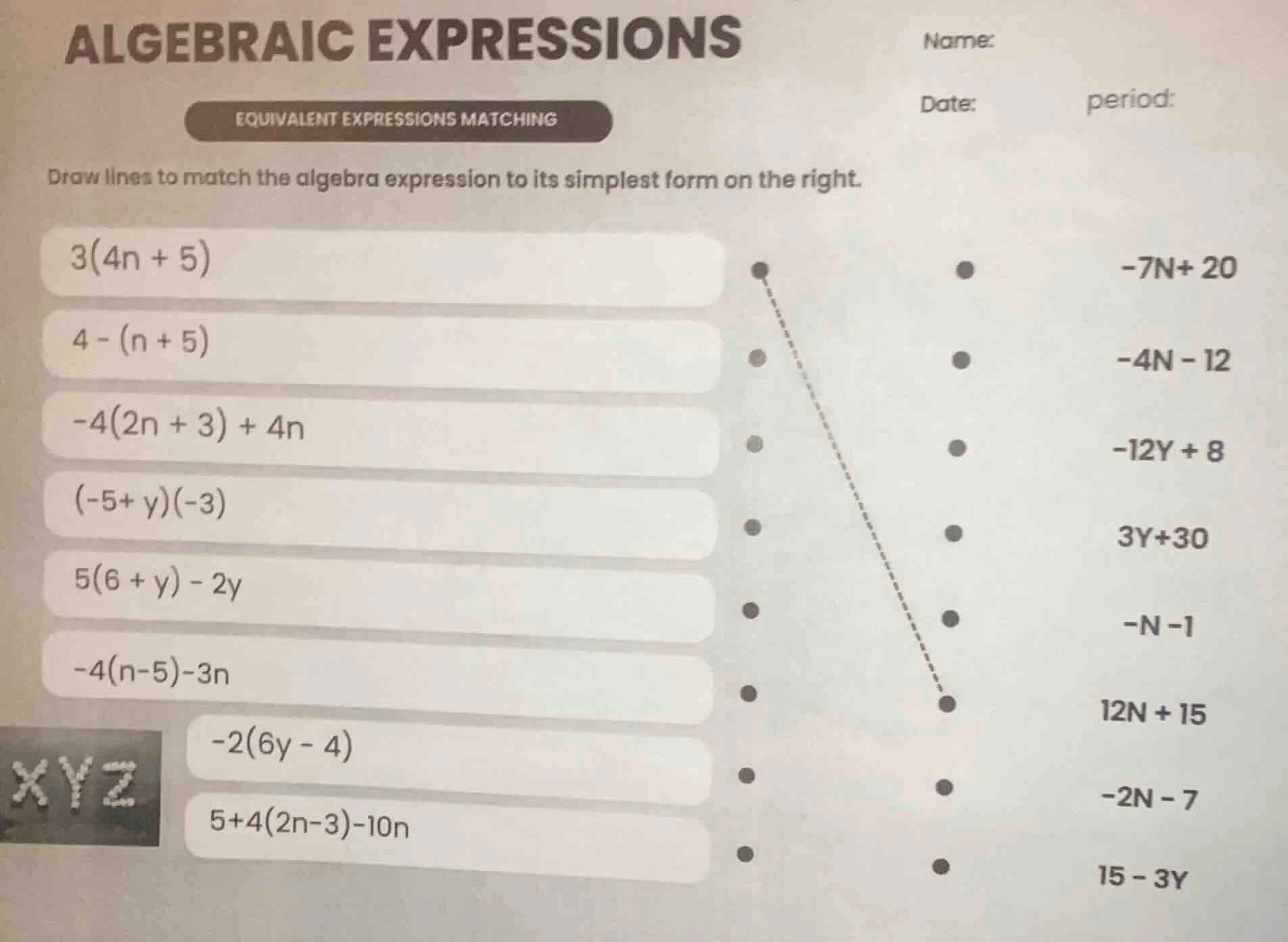 algebraic expressions name: equivalent expressions matching date: perio…