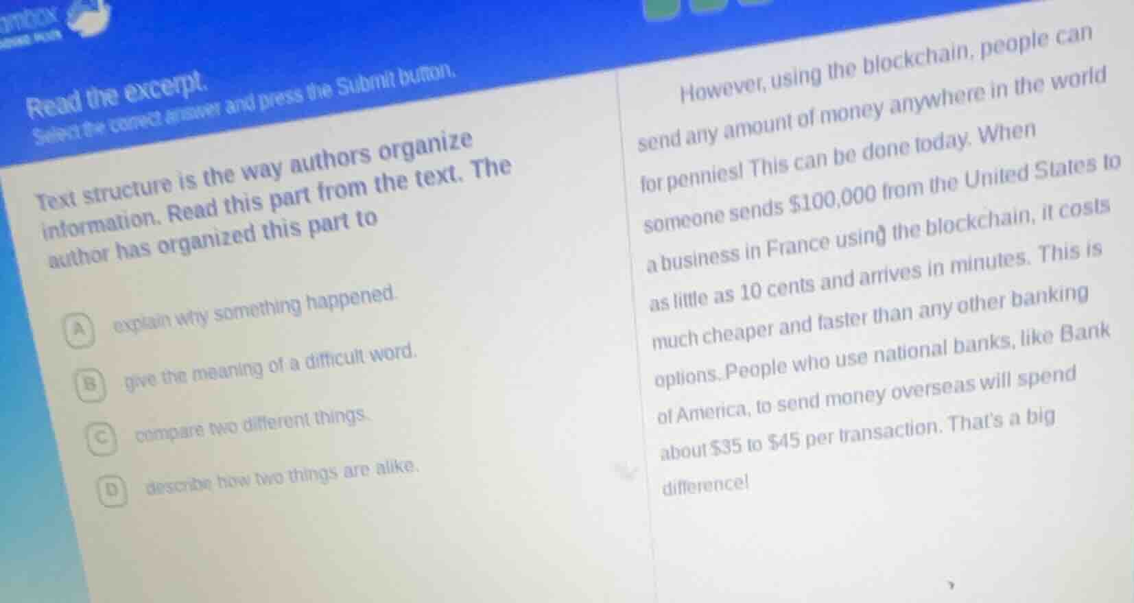 read the excerpt. select the correct answer and press the submit button…