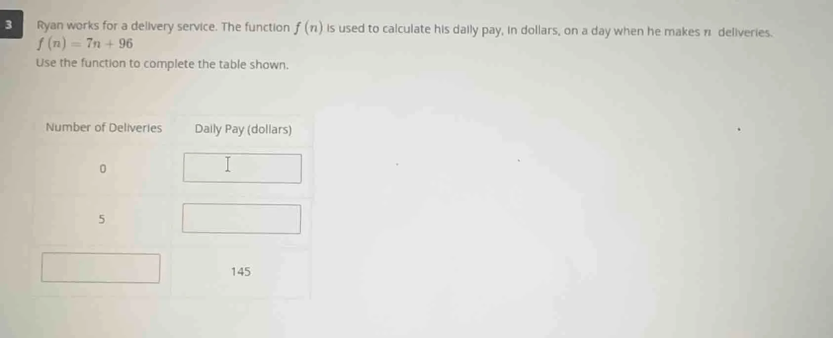 ryan works for a delivery service. the function $f(n)$ is used to calcu…