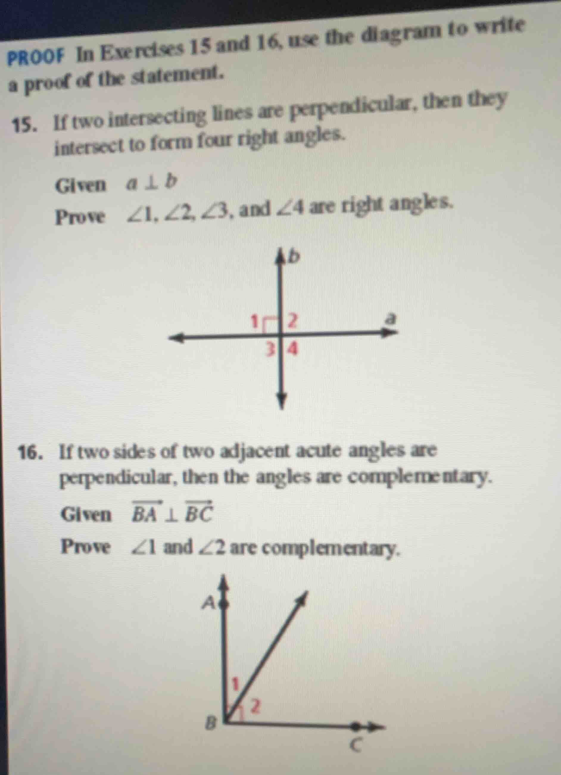 proof in exercises 15 and 16, use the diagram to write a proof of the s…
