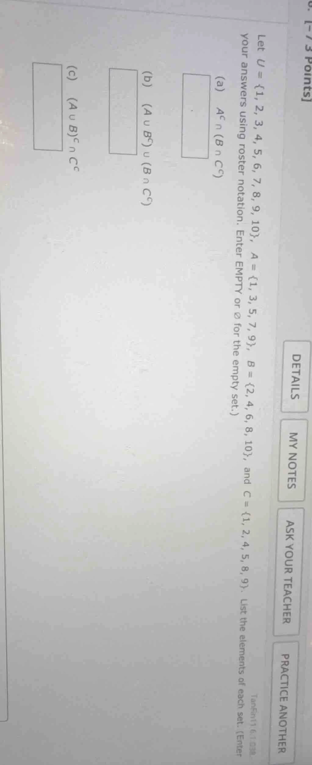 let ( u = {1, 2, 3, 4, 5, 6, 7, 8, 9, 10} ), ( a = {1, 3, 5, 7, 9} ), (…