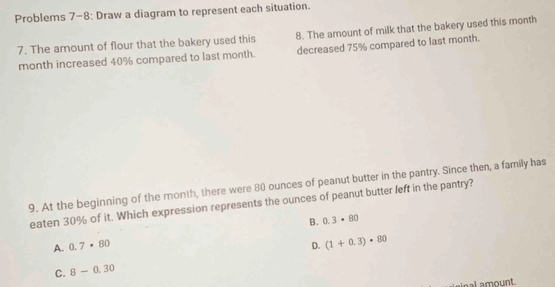 problems 7–8: draw a diagram to represent each situation. 7. the amount…